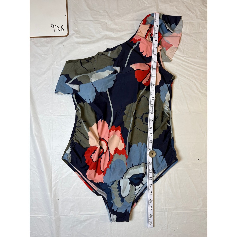 Motherhood Maternity One Shoulder Ruffle Floral Swimsuit Navy Blue Pink Size L - Picture 4 of 11